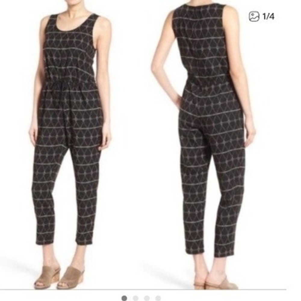 Madewell Batik Drawstring Sleeveless Jumpsuit Black Geometric Print XS